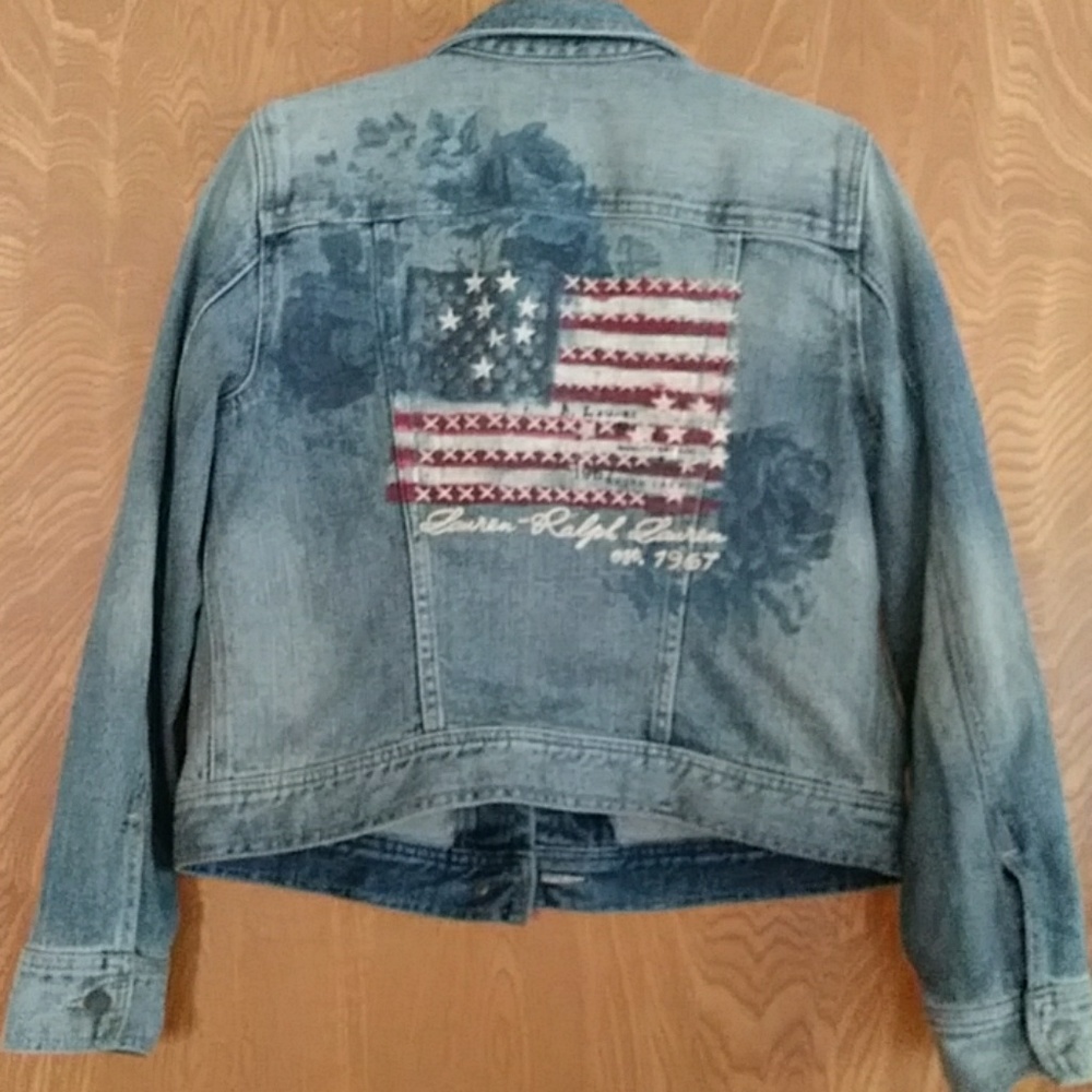 Ralph Lauren Blue Jean Jacket with American Flag Design